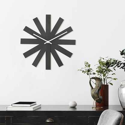 BEW Wall Clock, 14 in Mid Century Modern Wall Clocks Battery Operated, Unique 3D Frameless Black Metal Wall Clock Silent Non Ticking for Kitchen, Bedroom, Office, Outdoor, Living Room Decor