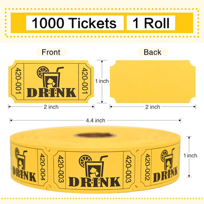 ESSENTIAL 1000 Raffle Tickets Rolls, Drink Tickets Single Roll for Events, Leisure, Movie Watching, Entertainment, Class Reward & Prizes (Yellow - 5 Color Selection)