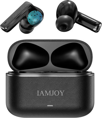 IAMJOY AI Translation Earbuds, 163 Language Two-Way Translator Device with Bluetooth and APP Built-in 6 Mics, 42dB Hybrid Noise Cancelling Language Translator Earbuds, Black
