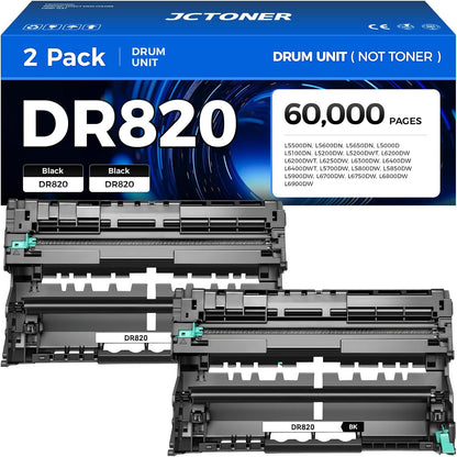DR820 Drum Unit (Not Toner) 2-Pack Replacement for Brother DR-820 Imaging Drum Compatible for HL-L6200DW L6200DWT L5200DW L5100DN L5000D L6400DW MFC-L5800DW L5700DW L6700DW L6800DW DCP-L5600DN Printer