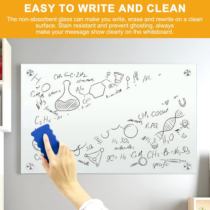 H-Qprobd Glass White Board for Wall Dry Erase Board 48" x 32" (2pcs) Magnetic Presentation Whiteboard for Home, Office and School