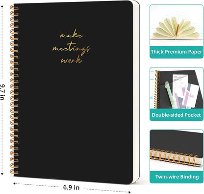 Taja 48 Pack of Meeting Notebook for Work Organization - Work notebook with action items, Meeting Minutes Planner Notebook, Perfect Office Supplies for Men & Women - Black