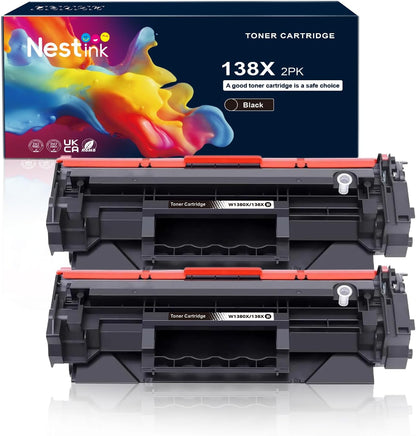 138X Black Toner Cartridge High Yield W1380X Compatible Replacement for HP 138X 138A W1380X W1380A Toner for HP Pro 3001dw 3001fdw MFP 3101fdw Series Printer Ink (2-Pack, with Chip)