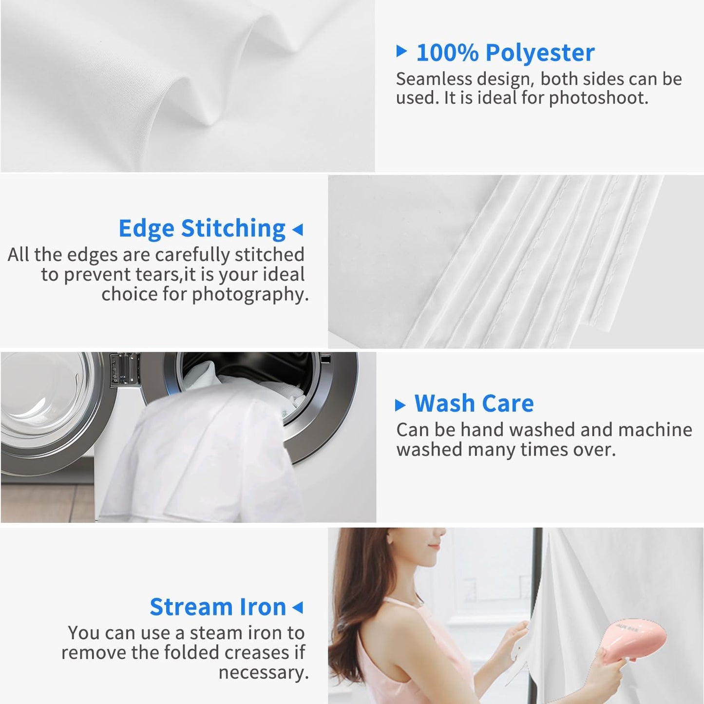 HEMMOTOP Photo Backdrop Curtains, 5x6.56 ft White Backdrop for Photoshoot, White Photography Seamless Backdrops Background for Easter, Birthday Party, Halloween, Photo, Projector Screen (150x200 cm)