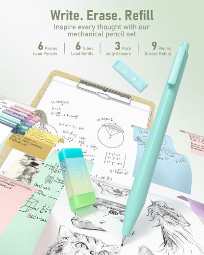 Four Candies 39 PCS Aesthetic School Supplies with Cute Pen Case, 12 Pastel Highlighters, 5 Black Ink Gel Pens, 6 Mechanical Pencils Set 0.5 & 0.7 mm for Students Stationary College Essentials (Green)