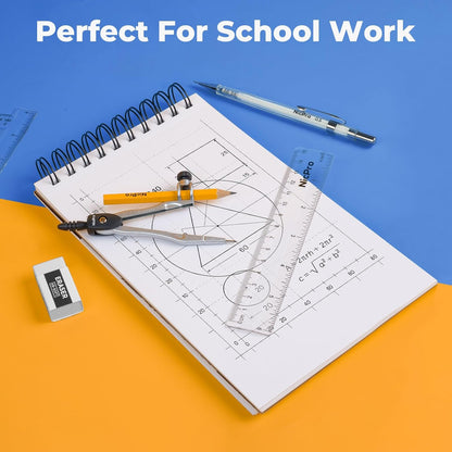 Nicpro 22 PCS Compass Geometry Tools with Case, Drafting Tools Geometry Set with Swing Arm Protractor, Rulers, Metal Compass, Divider, Square Set, Pencil, Back to School Supplies for Students Kids