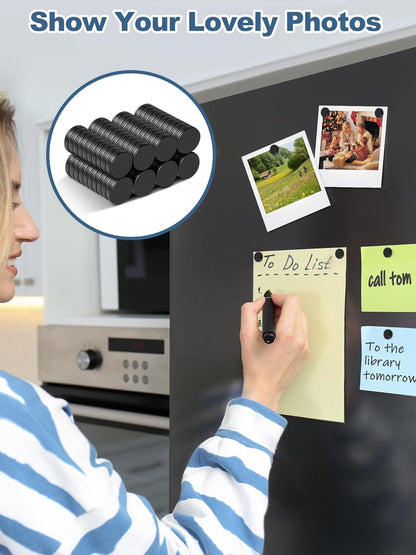 SMARTAKE 80 Pcs Refrigerator Magnets, Small Round Fridge Magnets, Multi-Use Premium Neodymium Office Magnets for Fridge, Whiteboard, Billboard in Home, Kitchen, Office and School (Black)