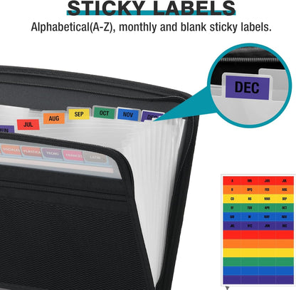 H4D Zippered Accordion File Organizer with Front Mesh Pouch, 13 Pocket Expanding File Folder, Fit for Documents Letter Size A4 Papers, Clear