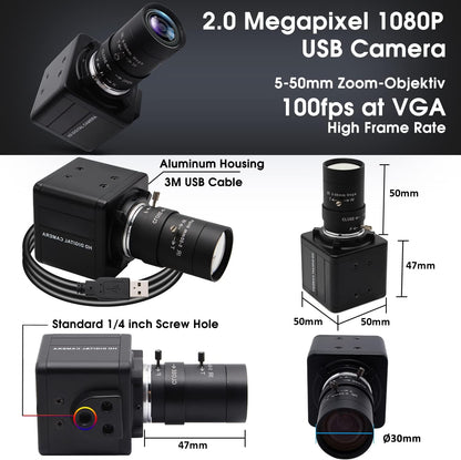 SVPRO HD USB Camera 1080P with 5-50mm Zoom Lens,10X Optical Zoom USB Web Camera Manual Focus with CMOS OV2710 Sensor,High Speed 100fps/60pfs/30fps Video Camera for PC Computer,Laptop