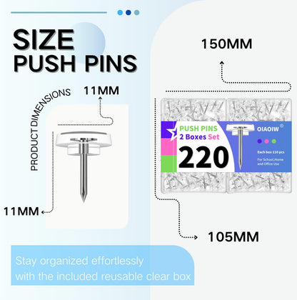 220 PCS Flat Clear Push Pins for Wall Thumb Tacks for Walls Flat thumbtacks Push pin for Bulletin Board Shadow Box Display Thumbtack for Cork Board (2 Boxes Clear)