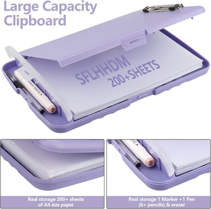 Clipboard with Storage,A4 Nursing Clipboards with Pen Holder,Heavy Duty Storage Clipboard with Low Profile Clip, Clipboards Folder Side-Opening Clip Boards,Smooth Writing Clip Board (Light Purple)