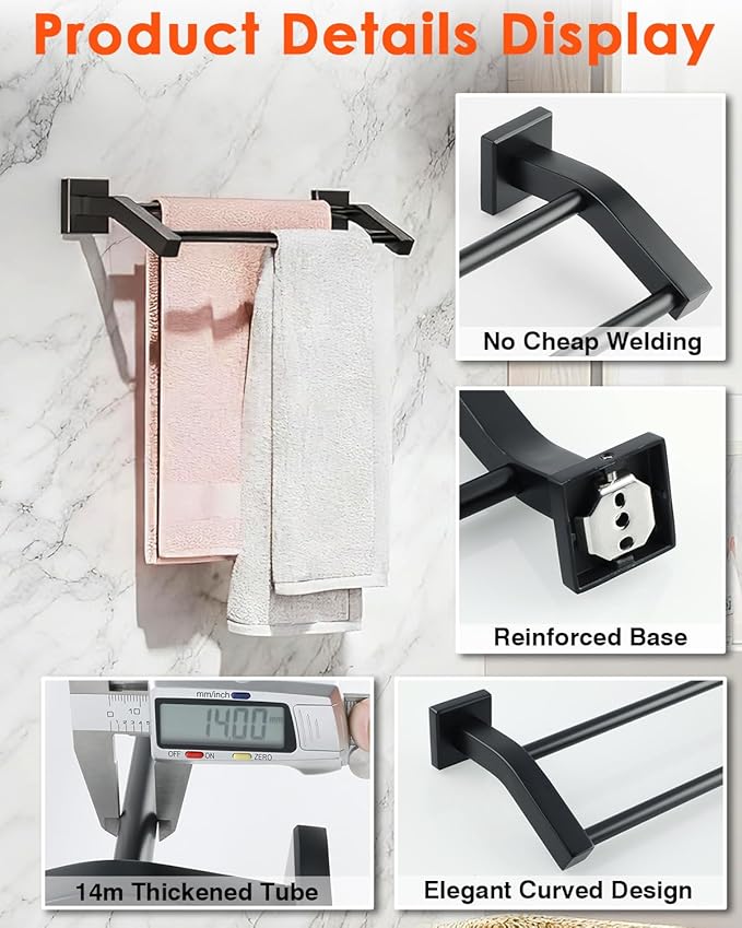 Alise Bath Double Towel Bars Towel Racks for Bathroom,Wall Mount Towel Holder 20-Inch Heavy Duty SUS304 Stainless Steel Towel Hanger Rail,GK9500-B Matte Black