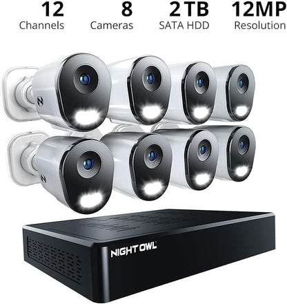 Night Owl 12 Channel NVR Security System with 2TB Hard Drive and 8 Wired IP 4K Plus Deterrence Cameras