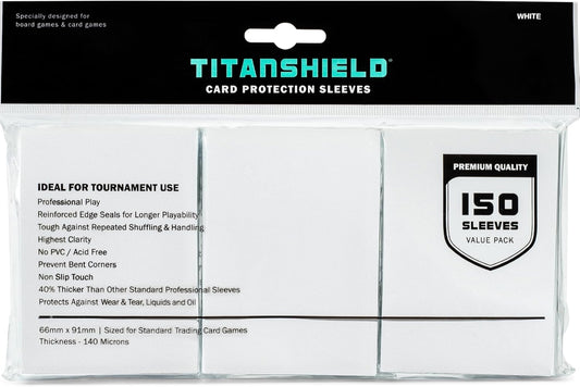 TitanShield TitanShield (150 Sleeves, White) Compatible with Standard Sized Board Games, MTG Magic The Gathering, Pokemon, Lorcana, and Trading Card Sleeves Deck Protector 2.5" x 3.5" 66x91mm