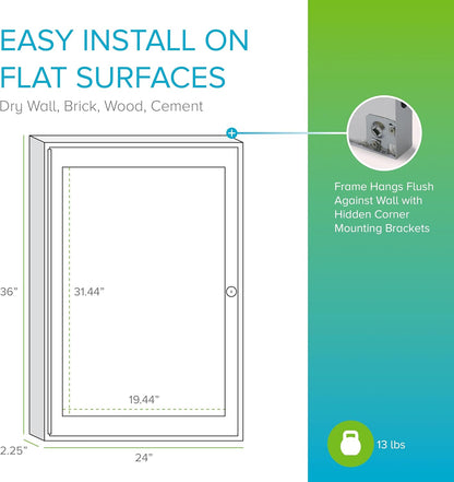 Ghent 36"x24" 1-Door Outdoor Enclosed Vinyl Bulletin Board, Shatter Resistant, with Lock, Satin Aluminum Frame - Silver (PA13624VX-193), Made in The USA