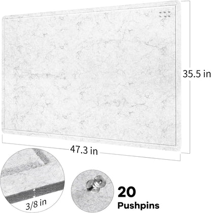 Large Bulletin Board - 48 x 36 Inches, Decorative Felt Pin Board for Wall - 4' x 3' Foldable Photo Display Board with Self-Adhesive Tape, Includes 20 Push Pins - Marble White