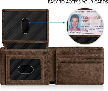 RUNBOX Wallet for Men Slim Rfid Leather 2 ID Window With Gift Box