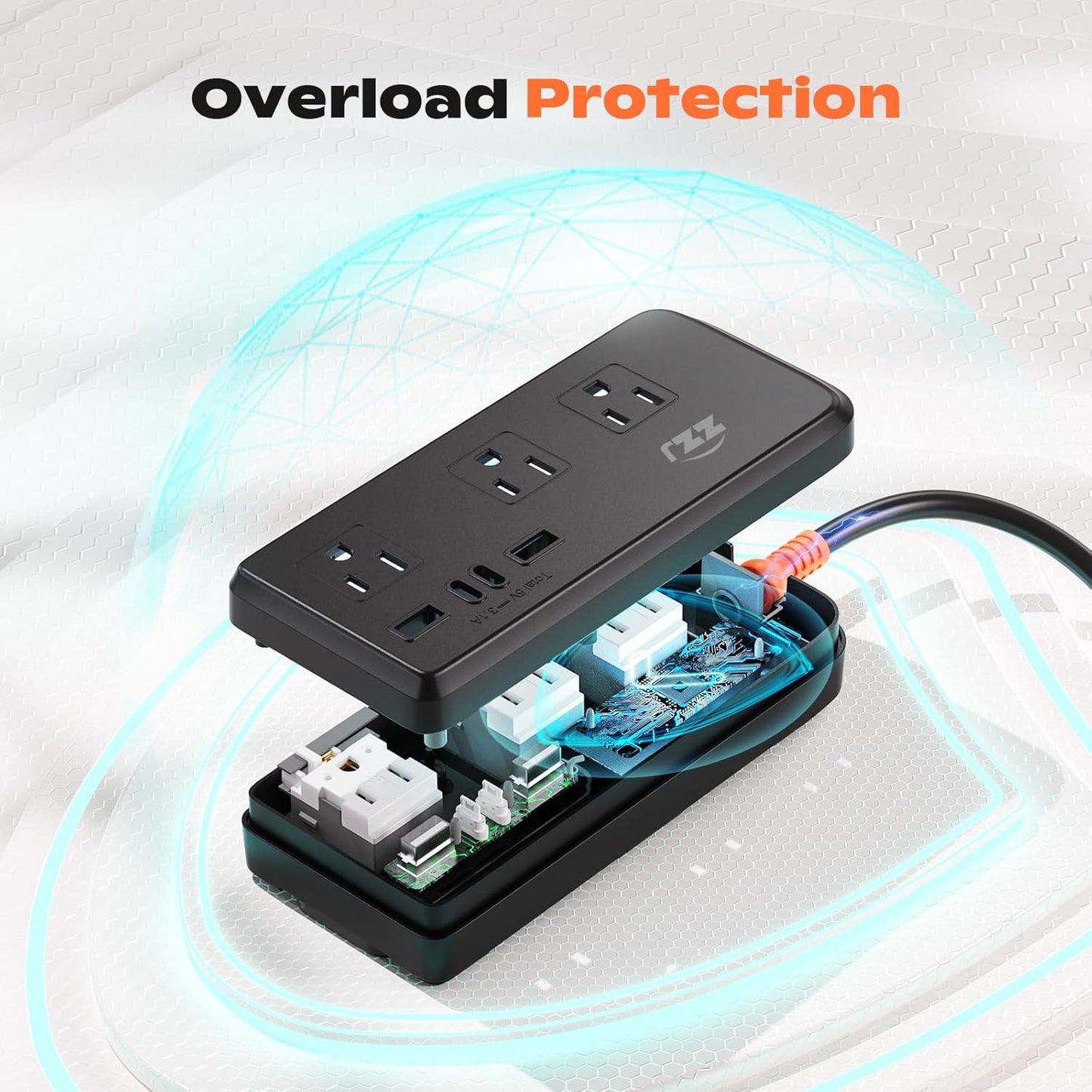 Surge Protector Power Strip,7-in-1 with 6 FT Flat PlugExtension Cord,Surge Protector,with 3 AC Outlets 2USB A,2USB C Outlets for for Home, Office, Dorm Essentials,UL FCC Listed Visit The ZZJ Store