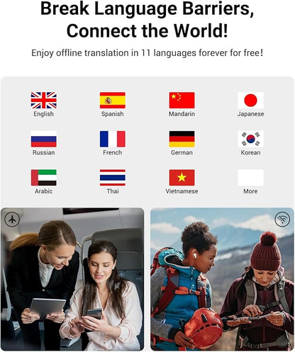 Ai Translation Earbuds Real Time, 144 Languages Translator Earbuds with 5 Translation Modes, Translating Earbuds for Travel/Business/Learning, Audifonos Traductores Inglés Español - White