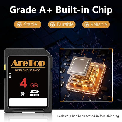 AreTop SD Card 4GB, 5 Pack Class 10 SDHC Memory Card, 5 Pack 4GB Full HD Video Secure Digital Cards for Cameras, DSLR, Action Cams and Trail Camera