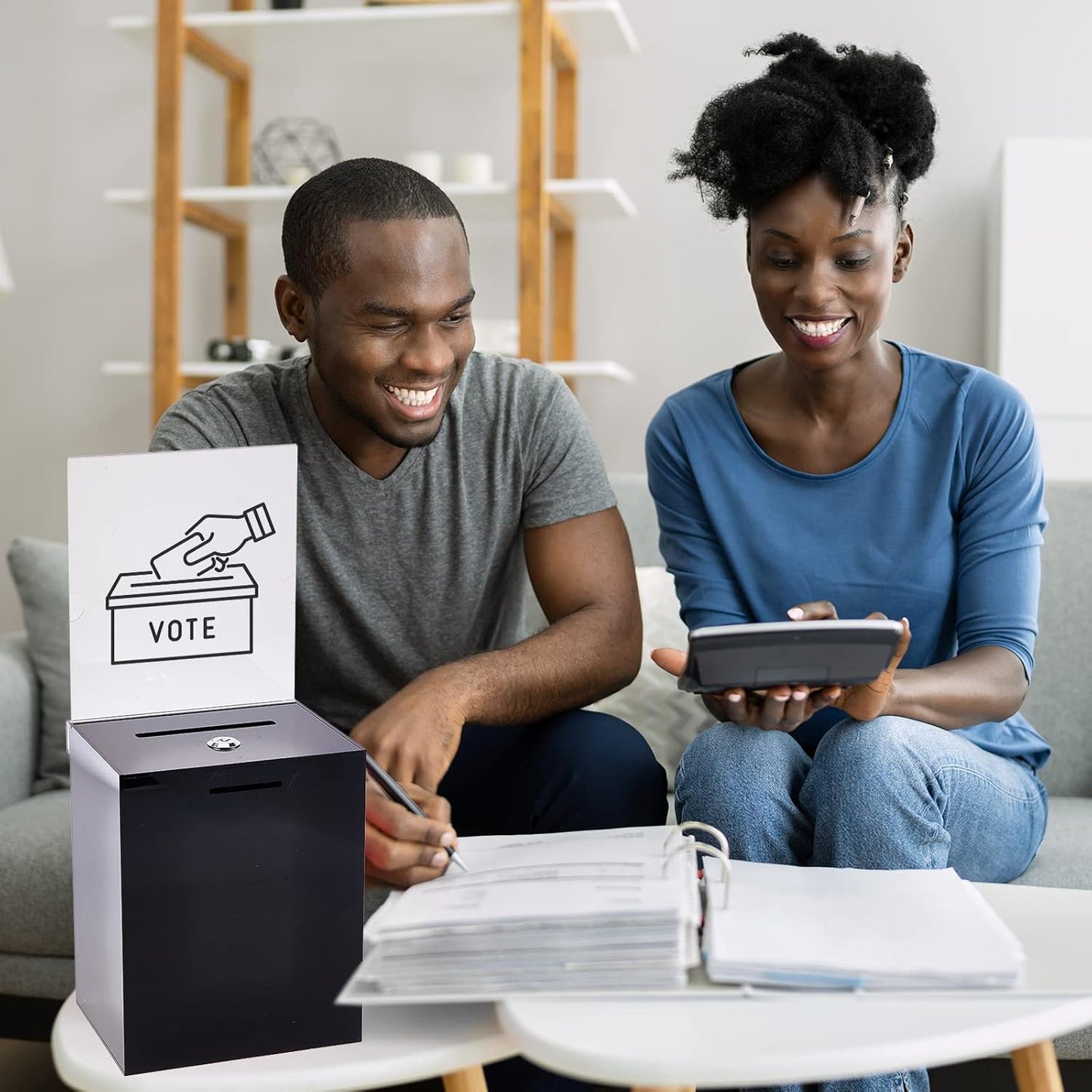 Marsui Acrylic Suggestion Box Large Donation Box 16 x 6.7 x 5 Inch Safe Ballot with Lock and Sign Holder for Voting Charity Business Cards Collection Display Ticket Comment(Black)