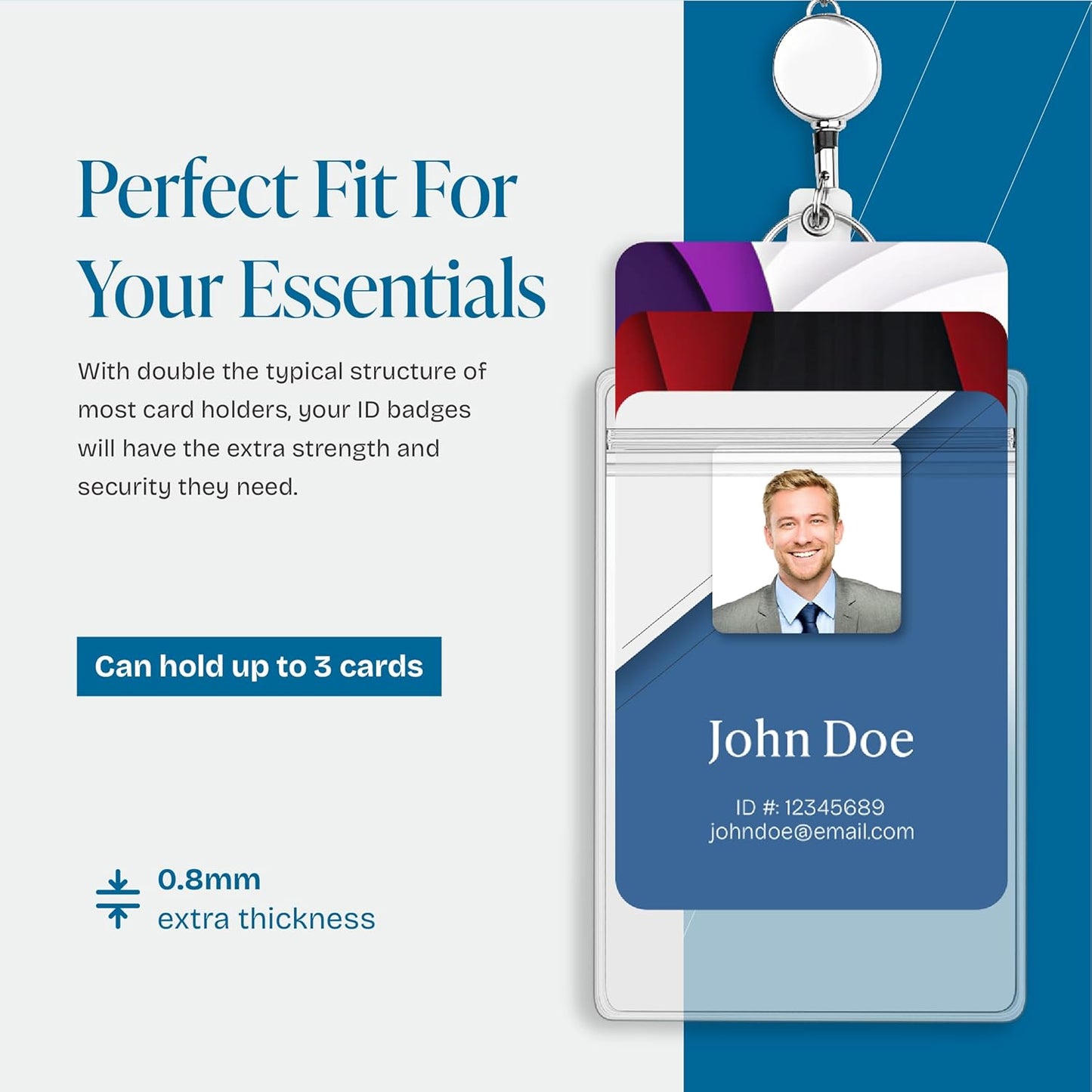 Will Well ID Badge Holders with Holes for Lanyards and Keyrings - Vertical Clear Plastic 2.6" x 3.7" Inner Size Sleeves Fit Up to 3 Cards, 0.8mm Thick Waterproof Resealable Zip Type - 12-Pack