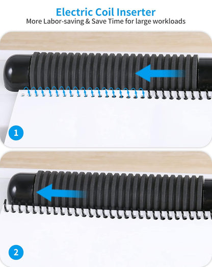 MAKEASY Spiral Coil Binding Machine with 46 Fully Disengaging Pins - Electric Coil Inserter - Adjustable Side Margin, Comes with Free 1 Box Coil Spines & Plier, 20 Sheet Punch Capacity