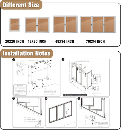70"x34" Enclosed Bulletin Board, Outdoor Lockable Weather-Resistant Aluminum Cork Noticeboard for School & Office, Silver Frame w/Cork
