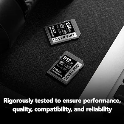 Lexar 512GB Professional SILVER PRO SD Card, UHS-II, C10, U3, V60, Full HD, 4K, Up To 280MB/s Read SDXC Memory Card, for Professional Photographer, Videographer, Enthusiast (LSDSIPR512G-BNNNU)