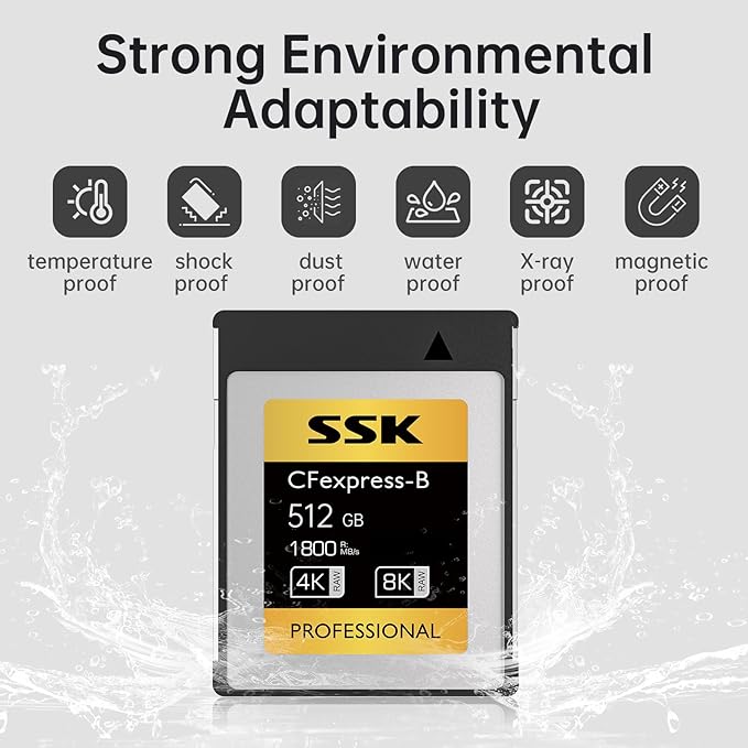 SSK CFexpress Type B 512GB,high Speed CF Cards up to 1800 MB/s Read Speed and 1200 MB/s Write Speed CF Express Type B Memory Card for Camera,Photographers,Videographers,Mini CF Express Card,8K Video