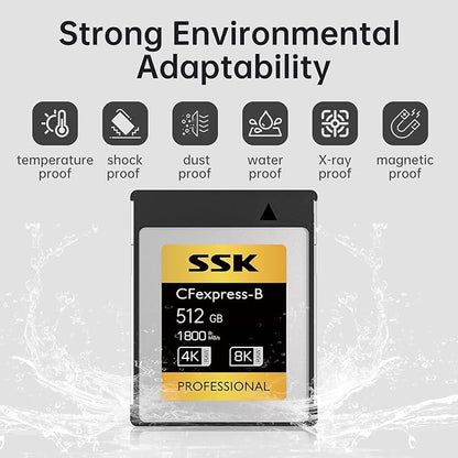 SSK CFexpress Type B 512GB,high Speed CF Cards up to 1800 MB/s Read Speed and 1200 MB/s Write Speed CF Express Type B Memory Card for Camera,Photographers,Videographers,Mini CF Express Card,8K Video