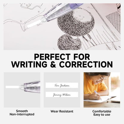 Refillable Retractable White Correction Tape, White Smooth Pull Out Correction Tape with 2 Extra Refills, Cute Correction Tape for Office Supplies, 4 PCS (CS-26)