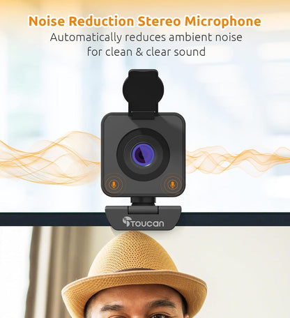 TOUCAN 1080P HD Webcam with Built-in Noise-Cancelling Mic & Privacy Shutter – Wide 90° Angle, Plug & Play USB Video Camera for Video Calls, Streaming, Home Office & Online Classes