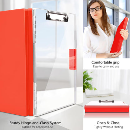 Clipboard with Storage,Heavy Duty Clip Boards 8.5x11 with 2 Storage Case,Clear Visible Top Panel Storage Clipboards,Side Opening Clip Boards,Nursing Clipboard Folder Case for Office Supplies-Red