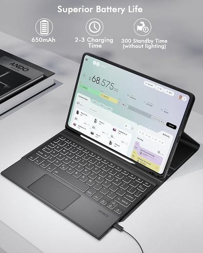 Doohoeek Keyboard Case for Samsung Galaxy Tab S10 Lite 10.9" 2025 / S10 FE / S9 FE / S9, Bluetooth Keyboard with Trackpad & 7-Color Backlit & Kickstand for S10 Lite 10.9 inch Keyboard Cover