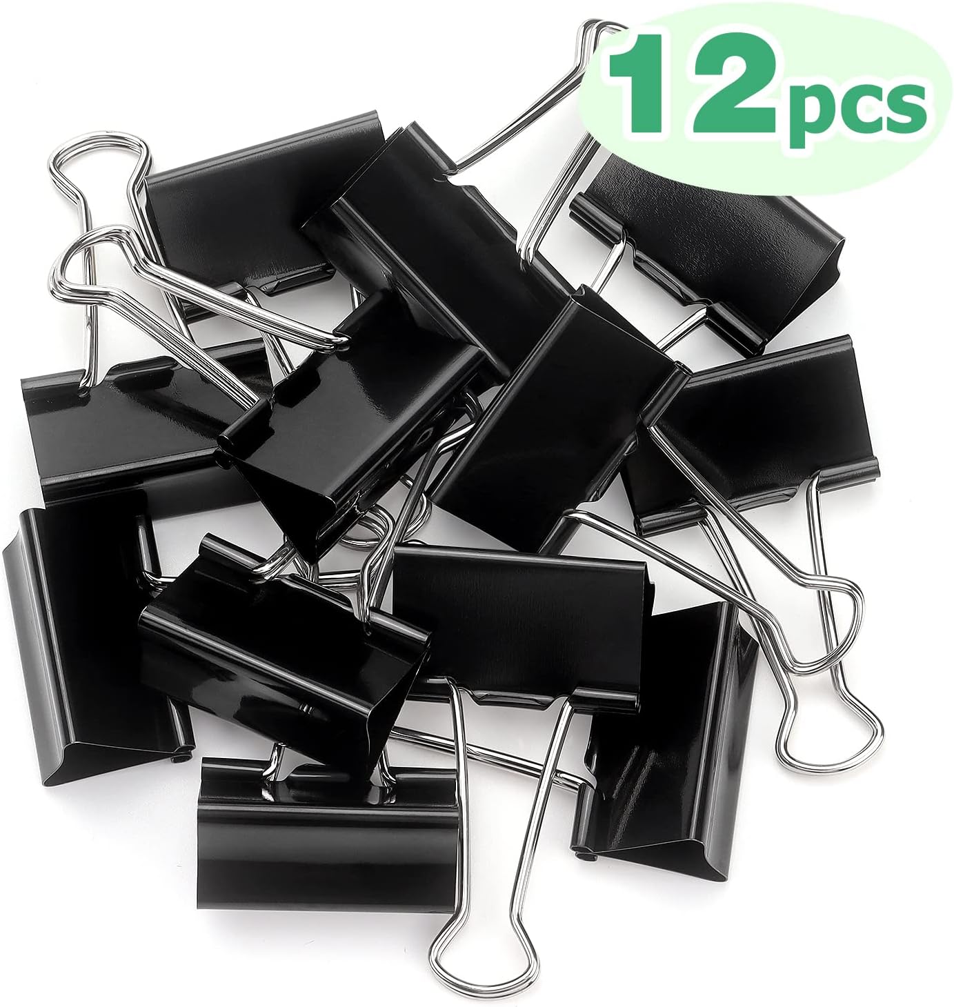 ZZTX Extra Large Binder Clips Paper Clamps Clips Black, 2.0 Inches, 12 Pack