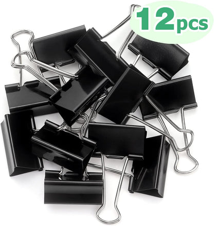 ZZTX Extra Large Binder Clips Paper Clamps Clips Black, 2.0 Inches, 12 Pack