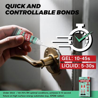 Super Glue Liquid&Gel, Instant Adhesive, Multipack Cyanoacrylate Strong Clear Glue for Shoe Sole Repair Ceramic Plastic Metal Wood Pottery Leather Aquarium Glass, Rubber, Strong Bonding