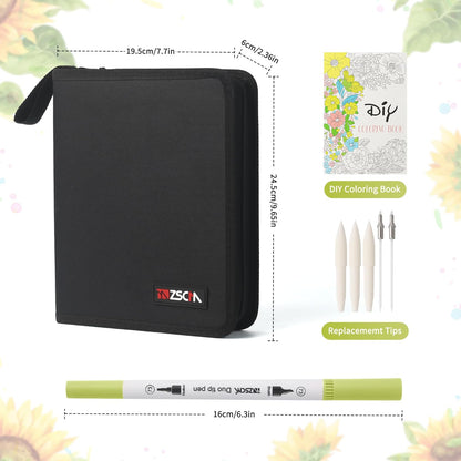 ZSCM 72 Colors Markers for Adult Coloring Books No Bleeding - Dual-Tip Art Markers, Fine & Brush Tip Coloring Pen for Adult Calligraphy, Drawing, Sketch Art & Creative Journaling