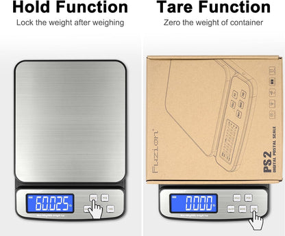 Fuzion Digital Shipping Postal Scale - 88lb x 0.1oz, Stainless Steel Platform, 5 Units, Hold/Tare/PCS Counting, Easy Calibration, Large LCD, Scale for Packages, All-in-1 Shipping Scale