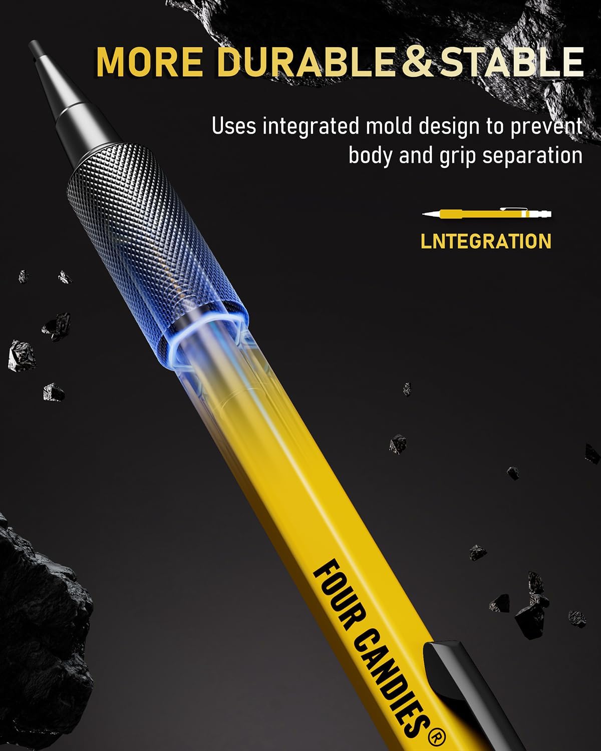 Four Candies 3PCS 1.3mm Mechanical Pencil Set with Case, Metal Heavy Duty Carpenter Pencils with 72 Refill(Red,Black,Yellow) 3Eraser, 16Eraser Refill, Weatherproof Body Outdoor Woodworking Marking