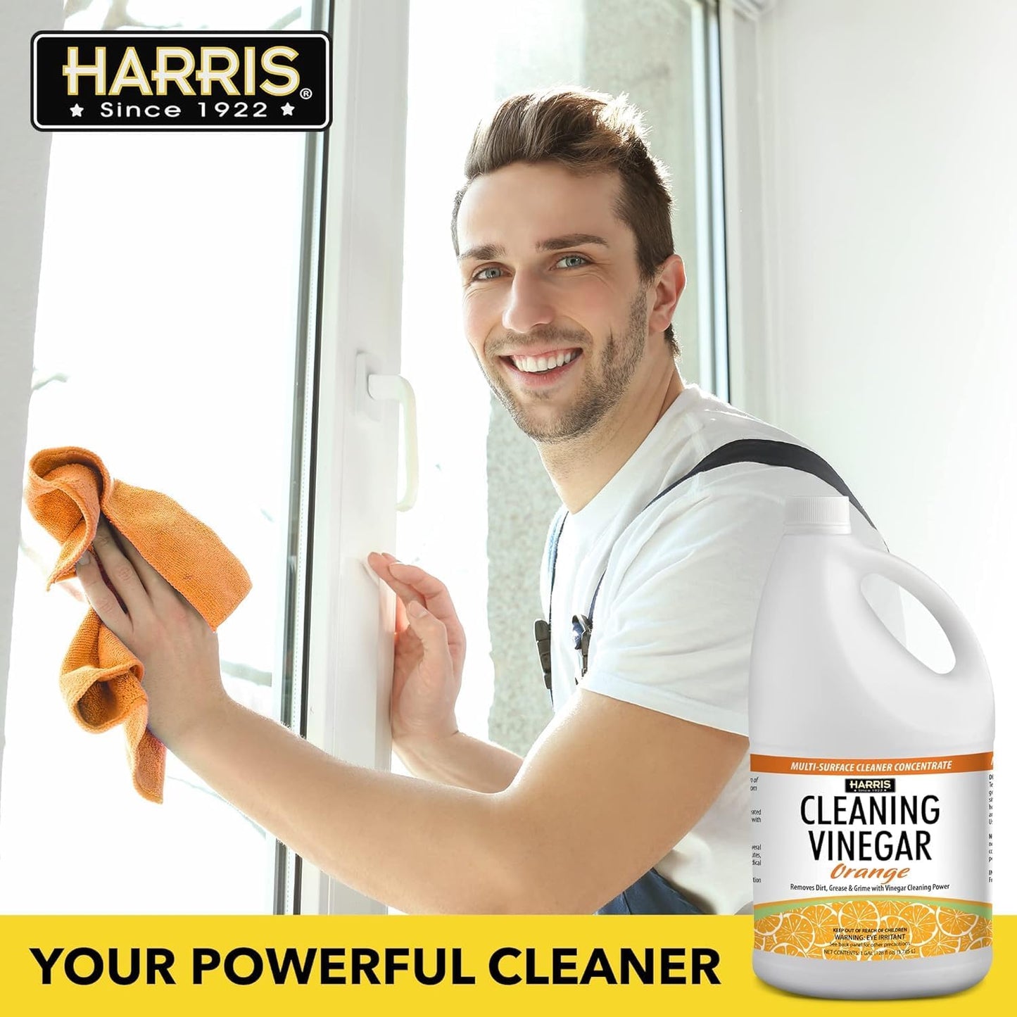 HARRIS Cleaning Vinegar All Purpose Household Surface Cleaner, 128oz (Orange) with Easy Pour Funnel Included