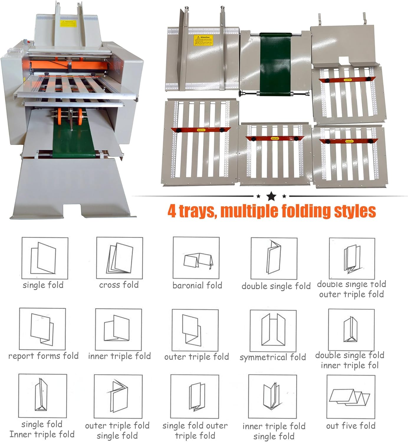 INTSUPERMAI 110V Automatic Paper Folding Machine, 4 Folding Plates, Multiple Folding Forms, Max Speed 262ft/min, Z Fold Paper Folding Machine for Manuals Document Business Letters