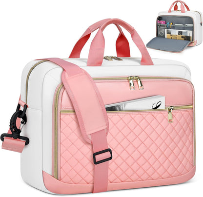 NEWHEY Laptop Bag 17.3 Inch Laptop Briefcase for Women Men Waterproof Shoulder Messenger Bag Large Computer Bag for Business Office Work College, Pink&Beige