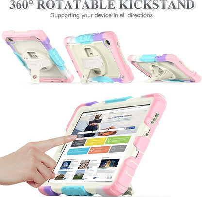 SEYMAC stock Case for Samsung Galaxy Tab A7 Lite 8.7'' with Screen Protector Pencil Holder [360 Rotating Hand Strap] &Stand, Drop-Proof Case for Samsung A7 Lite 2021 SM-T220/T225/T227, Yellowish/Pink