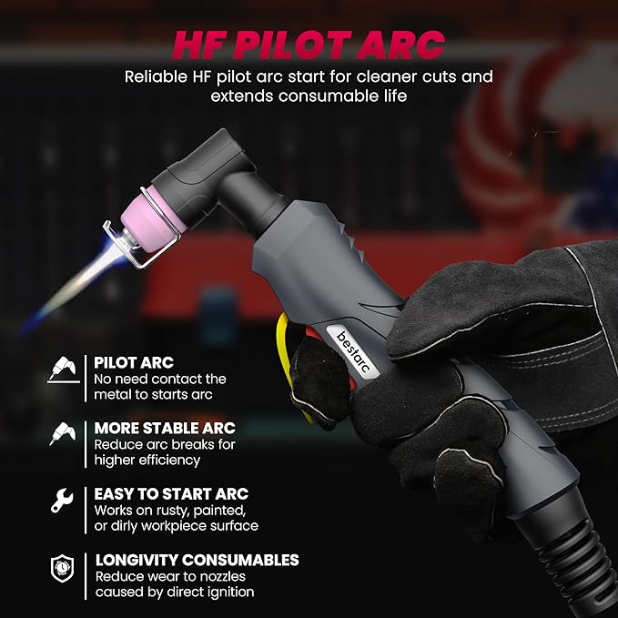 bestarc Plasma Cutter, [Pilot Arc][Large LED Display][Air Sensor] 60A bestarc Plasma Cutter Machine 110/220V Dual Voltage, 1/2 Inch Clean Cut 4/5 Inch Max Cut, Post Flow Mesh, 2T/4T for Beginners DIY