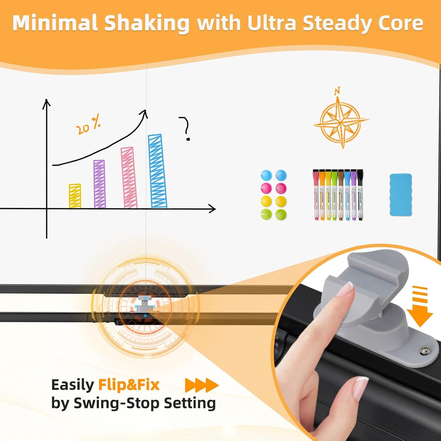 WALGLASS Rolling Whiteboard on Wheels, 72"x40" Double-Sided Dry Erase White Board with Stand, Large Magnetic Whiteboard, Giant Portable Standing Board for Office, School, Home, Classroom 6 x 3.33 ft