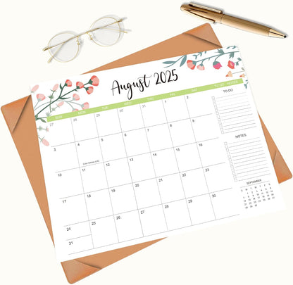 Desk Calendar 2025-2026 with Desk Mat – 22" x 17" Large Desk Pad Calendar Runs From Jul 2025 to Dec 2026, Floral Design Desktop Calendar with To-Do, Notes for Planning, Organizing, and Scheduling Your Life (Brown)