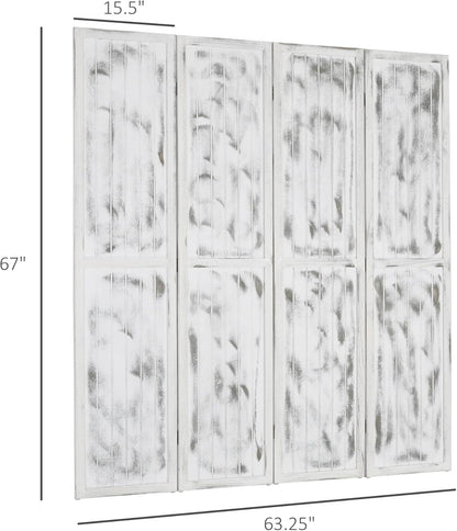 NicBex Room Divider 4 Panel Room Dividers with Whitewashed Surface Partition Room Dividers and Folding Privacy Screens 5.5 FT Wall Divider for Office, Room Separation,63.25"W x 0.75"D x 67"H, White