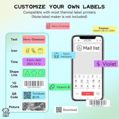 D30 P21 Label Maker Tape Refill 12mm×40mm(0.47"x1.57") Sticker, Laminated Thermal Label Tape Replacement, 1650 Labels/10Rolls, High Definition Labeling Tape for Home Office School Hotel